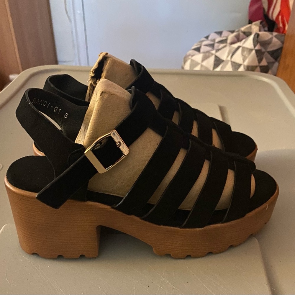 Black and Tan Platform Sandals